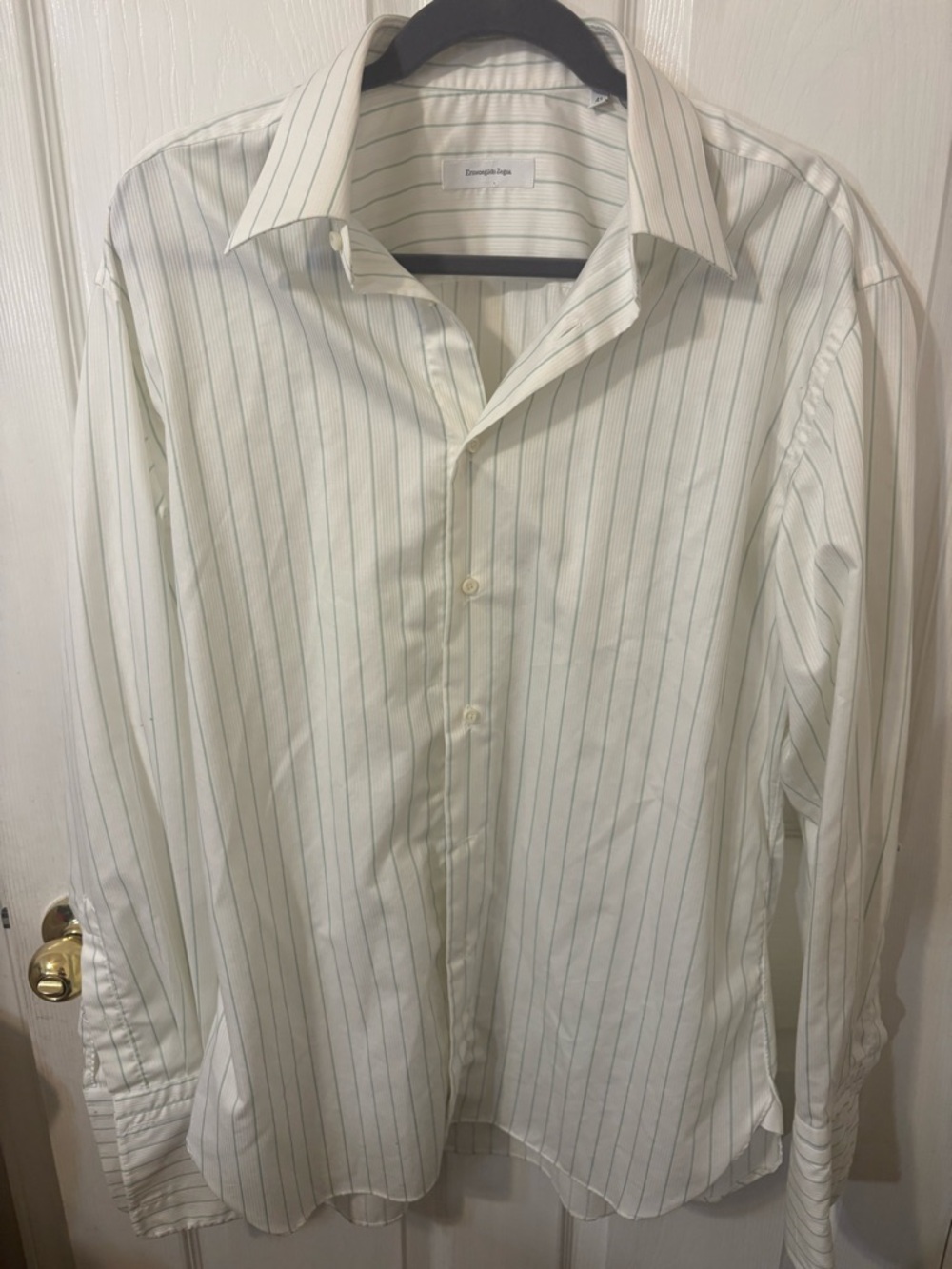 Ermenegildo Zegna White Dress Shirt with Light Blue Pinstripes